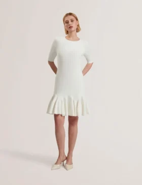 ALZANN Pileli Etek Ucu Örme Bodycon Mini Elbise