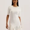 ALZANN Pileli Etek Ucu Örme Bodycon Mini Elbise