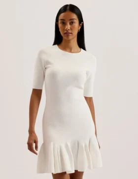 ALZANN Pileli Etek Ucu Örme Bodycon Mini Elbise