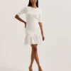 ALZANN Pileli Etek Ucu Örme Bodycon Mini Elbise