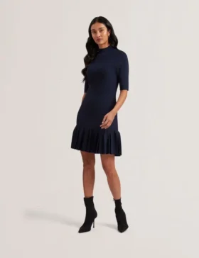 CANDDY Pileli Etek Ucu Bodycon Örme Mini Elbise