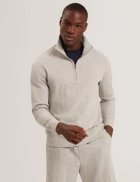 DOUGLES Kablo Desenli Fermuarlı Yakalı Sweatshirt