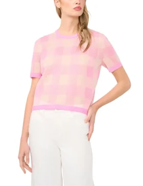 EUNICE Gingham Dokuma Örgü Kısa Kollu Üst
