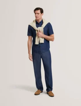 GANMO Bol Kesim Çekip Giyilen Chambray Pantolon
