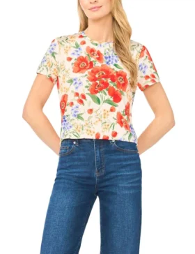 KNITTOP Poppy Desenli Dar Kesim Tişört