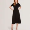 Kısa Kollu Jersey Maxi Elbise Siyah