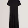 Kısa Kollu Jersey Maxi Elbise Siyah