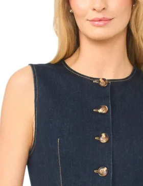 MIA Düğmeli Kolsuz Denim Midi Elbise