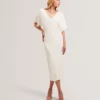 REBEXXA Geniş Kollu Örme Bodycon Midi Elbise