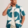 ROLDAN Kısa Kollu Oversized Keten Karışımı Girdap Desenli Gömlek