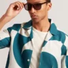 ROLDAN Kısa Kollu Oversized Keten Karışımı Girdap Desenli Gömlek
