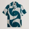 ROLDAN Kısa Kollu Oversized Keten Karışımı Girdap Desenli Gömlek