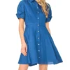 STINA Keten Chambray Mini Gömlek Elbise