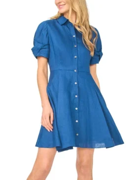 STINA Keten Chambray Mini Gömlek Elbise