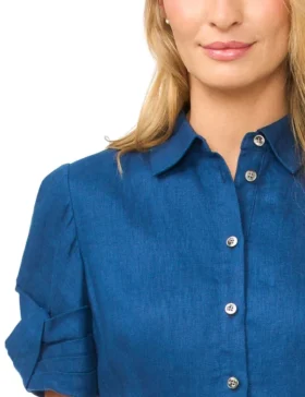 STINA Keten Chambray Mini Gömlek Elbise