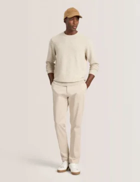 T DİKİŞLİ UZUN KOLLU YUVARLAK YAKALI KAZAK Egret Heather
