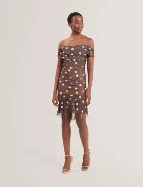 TILDAHH Omuzsuz Polka Dot File Mini Elbise
