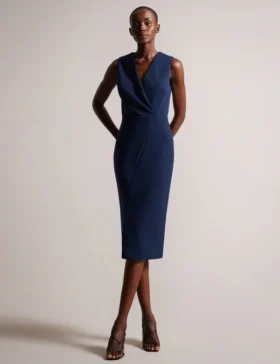 TILOLAH V Yaka Bodycon Midi Elbise